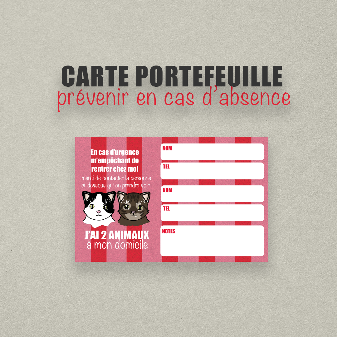 Magnet voiture urgence animal personnalisé – Carte Portefeuille - Illustration Cute/Kawaï sur mesure