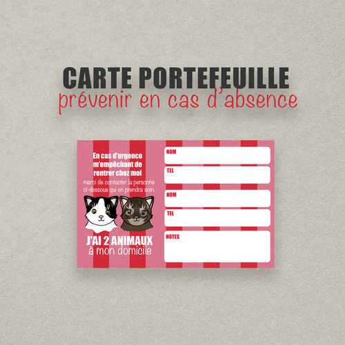 Magnet voiture urgence animal personnalisé – Carte Portefeuille - Illustration Cute/Kawaï sur mesure