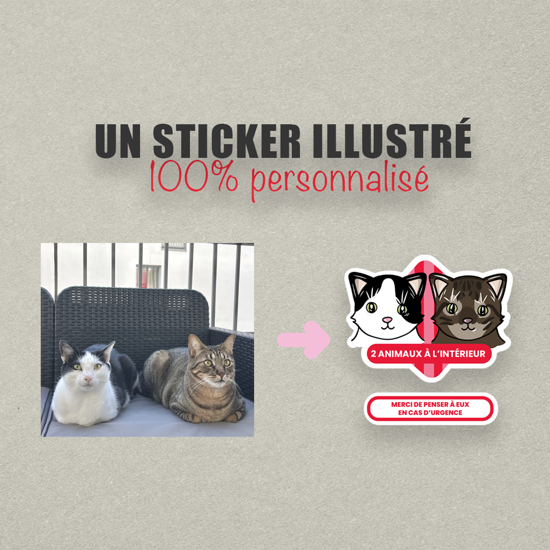 Sticker urgence animaux personnalisé – Carte Portefeuille - Illustration Cute/Kawaï sur mesure